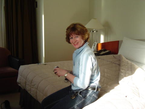 Myrna opening her anniversary present ..... and her pants
